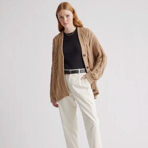 100% Organic Cotton Oversized Cable Cardigan in Carmel